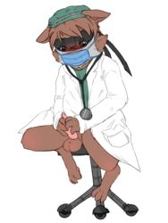 1boy anthro balls blush clothing cum doctor erection fur furry kennen kennen_m.d. lab_coat ladynoface96 league_of_legends male male_only mammal mask masturbation medical penis riot_games scrubs simple_background solo stethoscope surgeon surgical_mask touching_hair white_background yordle