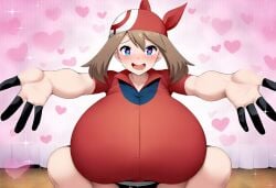 ai_generated blue_eyes breasts brown_hair huge_breasts large_breasts massive_breasts may_(pokemon) nintendo npc_trainer open_arms pokemon pokemon_(franchise) pokemon_(game) pokemon_(trainer) pokemon_trainer smile solo solo_female solo_focus tomboy yellow_eyes