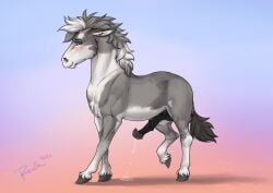 2024 animal_genitalia animal_penis asinus balls black_balls black_penis blush bodily_fluids brown_eyes cheek_tuft dated donkey equid equine equine_genitalia equine_penis erection facial_tuft feral flicker_(wasd65) fur genital_fluids genitals gradient_background grey_body grey_fur grey_mane hi_res male male_feral mammal mane mouth_closed narrowed_eyes penis precum precum_on_ground precum_squirt rufciu side_view signature simple_background solo tail tail_tuft tuft white_body white_fur white_mane
