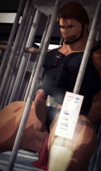 1boy abs bara cage erection male_only muscle pecs penis restrained solo tape torn_clothes x6aqyht5n_(artist)