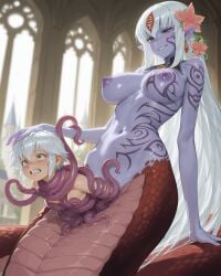 alipheese_fateburn_xvi lamia monster_girl monster_girl_quest tentacle unbirthing vore