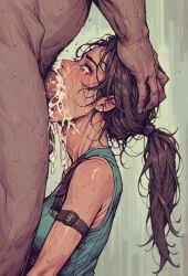 1boy 1girls ai_generated crying cum cum_explosion cum_in_ass cum_in_throat cum_inside cum_on_body deep_penetration deepthroat face_fucking grabbing_another's_head huge_cock huge_cumshot irrumatio lara_croft paralap struggling_to_fit tagme tears tomb_raider too_big too_deep