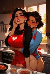 2futas 2girls ai_generated apron big_breasts charv from_behind futa_on_futa futa_only futa_with_futa futanari kitchen long_hair married_couple milf short_hair sunlight wife_and_wife