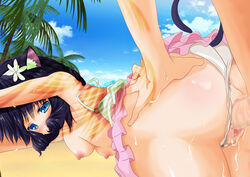 animal_ears aqua_eyes ass bent_over breasts cat_ears censored cyan_(show_by_rock!!) female outdoors penis sex show_by_rock!! straight teliga vaginal_penetration