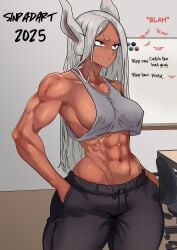 1girls abs bare_arms bare_shoulders big_breasts bunny_ears bunny_girl clothed clothing color dark-skinned_female dark_skin female female_focus female_only fit_female hi_res large_breasts long_hair miruko muscles muscular muscular_arms muscular_female my_hero_academia nipples_visible_through_clothing no_bra red_eyes rumi_usagiyama sinpadart solo solo_female superheroine tagme thick_thighs white_hair