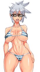 angry bikini breasts cameltoe female glasses hips looking_away minami_aomori shimapan tagme thighs white_hair