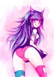 1girls 2014 ass back_view black_hair blue_hair danganronpa danganronpa_2:_goodbye_despair female female_focus female_only long_hair mioda_ibuki multicolored_hair panties pierced_ears piercing piercings pink_eyes pink_hair pussy_visible_through_panties ripped_stockings rock sailor_uniform showing_off skirt skirt_up stellar-graveyard stockings super_danganronpa_2 white_hair