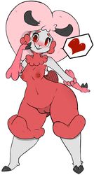 <3_eyes 2016 anthro beauty_mark blush breasts camelid eyelashes female hair hand_on_cheek heart hi_res llama looking_at_viewer mammal nipples pink_hair pussy red_eyes roy_mccloud simple_background small_breasts solo standing thick_thighs white_background wide_hips