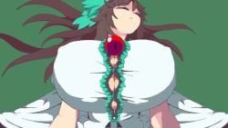 1girls animated brown_hair color hair_ornament huge_breasts long_hair pixel_art shirt sleeping tagme touhou unbuttoned_shirt unbuttoning utsuho_reiuji video waking_up yado_taityou