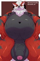 absurd_res anthro arcanine areola balls belly big_areola big_balls big_belly big_nipples big_penis black_body canid canine chest_tuft cosmic_noodle digital_media_(artwork) foreskin front_view fur generation_1_pokemon genitals hand_on_hip hi_res huge_belly humanoid_genitalia humanoid_penis looking_at_viewer low-angle_view male mammal moobs multicolored_body multicolored_fur navel neck_tuft nintendo nipples nude obese obese_male orange_eyes overweight overweight_male penis pokemon pokemon_(species) red_body red_fur smile solo standing tail thick_thighs tuft white_body white_fur