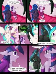 2016 anthro anthrofied comic dialogue english_text equine female friendship_is_magic furry futanari mammal my_little_pony princess_cadance_(mlp) princess_celestia_(mlp) princess_luna_(mlp) princess_twilight_sparkle_(mlp) queen_chrysalis_(mlp) starlight_glimmer suirano temptation_(suirano) text twilight_sparkle_(mlp)