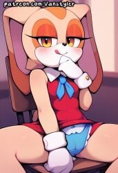 1girls ai_generated animal_ears blush brown_eyes bunny_ears clothed cream_the_rabbit furry furry_female gloves legs_apart looking_at_viewer looking_pleasured panties patreon rabbit rabbit_ears shortstack sitting slim_waist small_breasts smiling smiling_at_viewer solo sonic_(series) sonic_the_hedgehog_(series) tan_fur tongue tongue_out underwear vanstyler