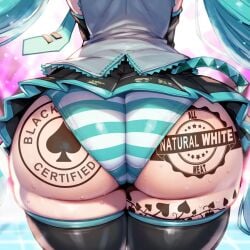 ai_generated blue_and_white_striped_bra blue_and_white_striped_panties clothing dark-skinned_male female hatsune_miku light-skinned_female male queen_of_spades striped_bra striped_panties vocaloid