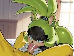 1boy 1boy1girl 1girls ai_generated aqua_eyes aqua_eyes_female ass big_ass black_shirt black_sleeve blowjob fellatio female female_focus furry furry_female furry_on_furry furry_only green_fur green_hair green_hair_female hands_on_penis idw_comics idw_publishing jscammie male male/female mobian mobian_(species) mobian_tenrec no_pants oral oral_sex saliva sega shirt sleeveless sleeveless_shirt sonic_(series) sonic_the_hedgehog_(comics) sonic_the_hedgehog_(idw) sonic_the_hedgehog_(series) surge_the_tenrec tagme tenrec tenrec_girl tenrec_humanoid tied_hair white_gloves yellow_fur