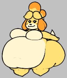 animal_crossing bbw big_breasts breasts chip_at_night cleavage fetish huge_breasts isabelle_(animal_crossing) obese_female overweight tagme thick_thighs wide_hips