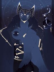 1girls 4_eyes anthro beak big_breasts blue_skin looking_at_viewer multiple_eyes owl pierced_nipples plagueburd