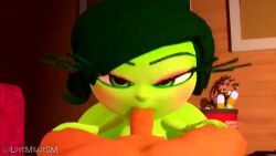 1boy 1girls 3d animated blowjob cum cum_in_mouth cum_inside cum_inside_mouth disgust_(inside_out) disney ejaculation fellatio female green_body green_eyes green_hair human inside_car inside_out light-skinned_male light_skin looking_at_viewer lovemilliesm male male_penetrating_female nude oral oral_sex pov pov_male sex shorter_than_30_seconds sound tagme video