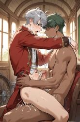 2boys abdominals abs ai_generated akuyaku_reijou_level_99 anal anal_sex arms_wrapped_around_partner ass ass_grab big_cock big_penis bulge cock_in_ass completely_naked_male completely_nude_male cowgirl_position cum_in_ass cum_inside cum_inside_ass cumming cumming_from_anal_sex cumming_together cumming_while_penetrated cumming_while_penetrating dark-skinned_male dick_in_ass eye_contact first_porn_of_character from_behind from_behind_position full_naked full_nude gay gay_anal green_eyes hips_grab horny horny_male long_cock long_penis male male/male male_only male_penetrated male_penetrating motion_lines muscles muscular muscular_male naked naked_male nude nude_male nudity panting passionate passionate_sex patrick_ashbaton pecs pectorals penetration penis penis_in_ass pubic_hair sex silver_hair sitting_on_chair sitting_on_penis sitting_on_person solo_focus sweat tagme tagme_(artist) thrusting thrusting_into_ass wet wet_body white_skin white_skinned_male yaoi yaoi12828