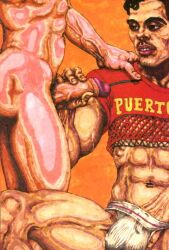 puerto_rican spanish_text 2boys text latino hispanic michael_kirwan original gay yaoi tagme traditional_art male male_only light_skin ass penis erection muscular veiny_penis jockstrap bulge