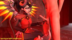 3d alternate_costume animated balls blizzard_entertainment devil_mercy duo female femdom male malesub mercy no_sound overwatch penis source_filmmaker straight teasing video