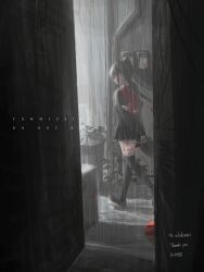 air_conditioner alley artist_name backpack bad_id bad_pixiv_id bag black_hair black_shoes blood blood_on_clothes blood_on_face blood_on_ground blood_on_hands blood_on_knife blood_on_weapon bow cable commission electricity_meter english_text female full_body hairbow highres holding holding_weapon knife long_hair original over-kneehighs peeping pipeline pixiv_commission plant rain red_bag school_uniform shoes skirt solo sowanai sweater thighhighs trash_can twintails walking water weapon zettai_ryouiki