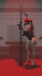 1girls creator5240 green_eyes pyrrha_nikos red_hair rwby stripper_pole