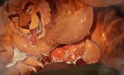 anthro balls barazoku big_muscles big_pecs bodily_fluids claws drooling duo erection felid finger_claws frottage fur genitals green_eyes hi_res humanoid_genitalia kemono licking male male/male mammal muscular muscular_anthro muscular_male neck_tuft nipple_fetish nipple_lick nipple_play nipples nude nude_anthro nude_male orange_body orange_fur pantherine pecs penile penis penises_touching saliva saliva_string sex solo_focus sozoronabi striped_body striped_fur stripes tiger tongue tongue_out tuft yellow_body yellow_fur