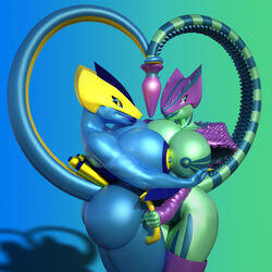 3d android anthro blue_skin buttplug cyber_dragon dickgirl dragon female green_skin hug idsaybucketsofart intersex leviathan-29 machine reptile robot scalie sex_toy symmetrical_docking tattoo tribal_tattoo vera-01