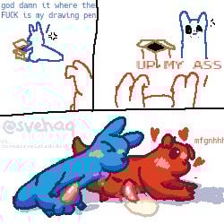 >_< 1:1 ambulant_(nonassociatedidiot) anal_fluids angry blueberry_(svehaq) blush blushing_profusely bodily_fluids closed_eyes comic cross-popping_vein cum cum_while_penetrated cuntboy cuntboy_sans_balls deep_penetration dialogue duo english_text genital_fluids genitals heart_symbol herm hermaphrodite highlights_(coloring) intersex looking_pleasured lost_my_keys lost_object male maleherm meme multi_genitalia penetration penis profanity pussy rain_world shadow shitpost shoulder_deep signature slugcat svehaq_(artist) tapering_penis text videocult