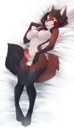 1futa 4_toes 5_fingers anthro aude balls breasts brown_hair canine dickgirl eyelashes flower fox futa_only futanari hair intersex looking_at_viewer mammal navel nipples penis plant smile solo suelix toes wide_hips yellow_eyes