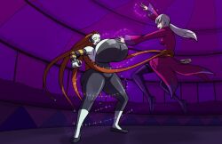 2girls axel-rosered ben_10 ben_10_(classic) big_ass big_breasts breast_expansion charmcaster charmcaster_(classic) female female_only frightwig magic