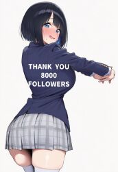 1girls ai_generated ass blush breasts female huge_ass huge_breasts light-skinned_female light_skin looking_at_viewer looking_back nero251118 school_uniform schoolgirl shy_smile smile sweat sweatdrop thick_thighs thighs white_background