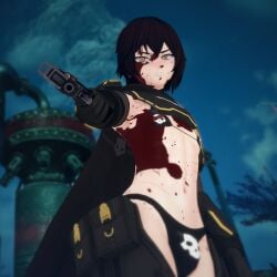 1boy 3d 3d_(artwork) abs aiming_at_viewer aiming_weapon angry annoyed annoyed_expression armor big_ass bikini bikini_armor bikini_top blood_on_body blood_on_face blood_splatter blood_stain bloody_clothes bulge bulge_through_clothing cape covered_in_blood curvy dark_hair dialogue femboy fit fit_male flat_chest furious gay glossy glossy_body gloves gun helldiver_(helldivers) helldivers helldivers_2 holding_gun koikatsu liberty_(tightertemp) light-skinned_male light_skin looking_at_viewer looking_down_at_viewer male male_only military oiled_skin orange_eyes outside penis pissed_off pistol pointing_gun pointing_gun_at_viewer pov pov_eye_contact question revolver scar scar_on_face scars shaved_crotch skimpy_armor skull_symbol string_bikini tearing_up tears thick_thighs thighhighs tightertemp twink