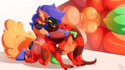 2_toes 3_fingers absurd_res all_fours anal anal_sex ass bere_dolly_art big_penis big_tail brown_body brown_fur duo feet finger_in_mouth fingers fur genitals glowing glowing_genitalia glowing_penis green_insides hi_res kneeling knot knotted_penis kumo_(lewdchy18) lizard machine male male/male male_penetrated male_penetrating male_penetrating_male mouth_hold open_mouth orange_body orange_fur penetration penis protogen purple_fluff rebal_(malicious) red_body red_skin reptile scalie sex tail tattoo toes tongue tongue_out