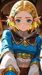 2d_animation ai_generated ai_generated_video animated blush clothed_female elf_ears golden_hair green_eyes hairclips indoors kissing kissing_viewer lips looking_at_viewer male_pov pov pov_kiss princess_zelda shinizaya tagme tears_of_the_kingdom video zelda_(tears_of_the_kingdom)