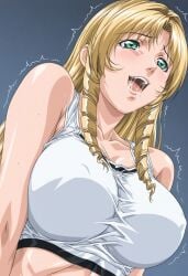 1girls after_fellatio after_oral after_sex ai_generated begging begging_for_cum begging_for_more bible_black big_breasts blonde_hair blush breast_focus breasts bukkake climax close-up crop_top cum_hungry cum_in_mouth cum_on_body cum_on_breasts cum_on_face cum_on_tongue drill_curls drill_hair drill_locks dutch_angle embarrassed erect_nipples erect_nipples_under_clothes facial faithful_to_the_anime female female_focus front_view green_eyes huge_breasts indoors light-skinned_female light_skin looking_at_viewer manken midriff navel nipples open_mouth oppai shiraki_rika solo sports_bra straight sweat sweatdrop teenage_female teenager tongue tongue_out tremble_lines tremble_spikes trembling trembling_for_pleasure uncensored upper_body upper_body_focus very_long_hair wanting_more watermark