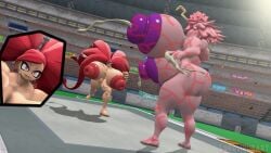 2girls 4_breasts all_for_one female female_only fighting hyper_muscles la_brava_(my_hero_academia) lordscrubart mina_ashido muscular_female my_hero_academia small_head wtf wtf_is_this