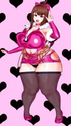 3d 3d_(artwork) 3d_model 3d_render blue_eyes blue_eyes_female brown_hair brown_hair_female chubby chubby_female clothed clothed_female koikatsu light-skinned_female light_skin peace_sign real_person the_angel_witch_(@godangelwitch) voluptuous voluptuous_female wasabi_udon03