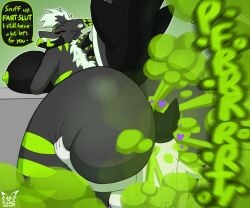 amused anal anthro ass beanie big_breasts big_butt black_body bodily_fluids breasts canid canine canis clothing digital_media_(artwork) dominant duo english_text fart fart_cloud fart_fetish farting_in_mouth farting_on_another farting_on_face female female/female fin fish fur hair hat hazard_symbol headgear headwear hi_res huge_breasts huge_butt hybrid juniper_(sharkskunk) mammal marine mephitid nipples nude oral purple_gas_wolf purple_hearts rimming sex shark sharkskunk simple_background skunk smile smirk smirking_at_another sniffing sound_effects symbol tail teeth text thick_thighs white_body wide_hips wolf