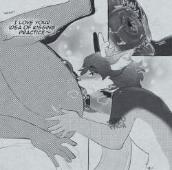 anal anthro antlers anus ash_(chaboifap) ass balls bodily_fluids deer dialogue duo equid equine genitals hi_res horn horse male male/male male_only mammal onomatopoeia oral puffy_anus rimming rimming_male saliva sex shizumoh sound_effects tail text tongue tongue_out