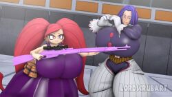 2girls 3d alternate_breast_size big_breasts breasts cosplay costume_switch female female_only guns huge_breasts hyper_breasts la_brava_(my_hero_academia) lady_nagant large_breasts lordscrubart multiple_girls my_hero_academia shortstack sniper_rifle source_filmmaker tagme thick_thighs wide_hips