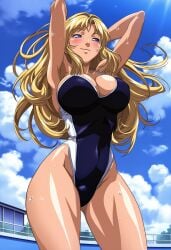 1girls after_exercise after_swimming after_training after_workout ai_generated alternate_hairstyle arched_back arm_support armpits arms_behind_head arms_up athletic athletic_female bible_black bible_black_only big_breasts blonde_hair breasts busty cleavage closed_mouth clothing competition_swimsuit curvy enigmata erect_nipples faithful_to_the_anime female female_only hair_down high_resolution highleg highleg_one-piece_swimsuit large_breasts looking_up loose_hair nipples nipples_visible_through_clothing one-piece_swimsuit pinup pool poolside poses purple_eyes saeki_kaori school_swimsuit see-through see-through_clothing sexually_suggestive sexy sexy_body sexy_pose shiny_skin sidelocks smile solo suggestive swimmer swimsuit tagme teenage_female teenager two-tone_swimsuit uncensored viewed_from_below visible_nipples wet wet_body wet_clothes wet_skin wide_hips