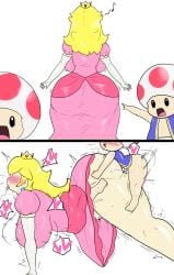 1girls 2boys 2boys1girl anal anal_sex big_ass big_breasts big_butt big_thighs blonde-haired_female blonde_female blonde_hair blonde_hair_female crown double_penetration earrings enigi09 heart instant_loss instant_loss_2koma jiggling_breasts mario_(series) meme nintendo pink_dress princess princess_peach shorter_male smaller_male soyjak_pointing_meme super_mario_bros. toad_(mario) tounge_out vaginal_penetration vaginal_sex white_gloves