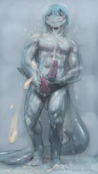 2_penises 4k 9:16 abs absurd_res animal_genitalia anthro artcondedaniel bite biting_lip blue_eyes blue_hair bodily_fluids cum cum_on_belly cum_on_body cum_on_chest cum_on_chin cum_on_face cum_on_feet cum_on_ground cum_on_self cum_spurt cum_strand cum_string cumshot ejaculation facial_scar feet fin fish genital_fluids genital_slit genitals grey_body hair hi_res holding_penis looking_at_viewer male marine masturbation multi_genitalia multi_penis muscular muscular_male nipples one_eye_closed penis penis_towards_viewer plantigrade scar shark shower solo tail tapering_penis teeth wet wet_body wet_hair wet_penis wink winking_at_viewer