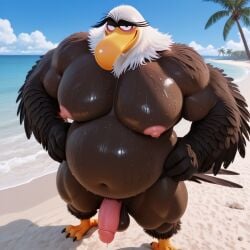 accipitrid accipitriform ai_generated angry_birds anthro avian bald_eagle balls beach beak big_belly bodily_fluids brown_feathers civitai claws columbia_pictures detailed_eyes eagle eyebrows fat fat_belly flexing front_view furry genitals hands_on_hips hi_res horny horny_male looking_at_viewer male male_only mighty_eagle navel nipples obese obese_male outdoors outside overweight overweight_male palm_tree penis pupils rovio rovio_animation rovio_entertainment sand sea_eagle sega sex smile smiling_at_viewer solo sony sunny tail tail_feathers talons the_angry_birds_movie two-tone_body two-tone_feathers unibrow wet_body white_feathers white_hair yellow_beak