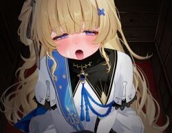 1boy after_fellatio blonde_hair blue_sash blush breasts commentary_request confessional cum cum_in_mouth cum_on_body facial female fingernails hairband half-closed_eyes highres indoors large_variant_set long_hair long_sleeves looking_at_viewer mako_(makoda) male_rover_(wuthering_waves) medium_breasts no_headwear nose_blush open_mouth paid_reward_available partial_commentary phoebe_(wuthering_waves) pov purple_eyes rover_(wuthering_waves) sash shirt skirt solo_focus tears tongue tongue_out variant_set very_long_hair white_hairband white_shirt white_skirt wuthering_waves