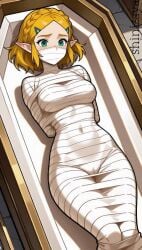 1girls 2d_animation ai_generated ai_generated_video animated arms_behind_back bondage cameltoe fetish from_above golden_hair green_eyes in_coffin jiggling_breasts mask medium_breasts mummification mummification_(bound) mummified on_back princess_zelda restrained shinizaya solo solo_focus tagme tears_of_the_kingdom video zelda_(tears_of_the_kingdom)