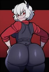 1girls ai ai_generated ass_focus back_view behind_view big_ass big_butt bubble_ass bubble_butt bwl_(style) female female_focus female_only helltaker looking_at_viewer malina_(helltaker) novelai solo thick_thighs