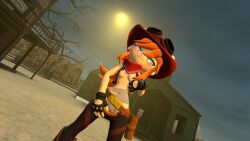 3d 3d_(artwork) cowgirl_outfit mad_meggy mangakahn meggy_spletzer messy_hair self_upload smg4 smirk taking_clothes_off