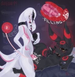animal_genitalia anthro anthro_on_feral bed bedroom black_body black_fur black_pawpads bodily_fluids breed cigarette cross cum cum_in_vagina cum_inside duo eeveelution ejaculation eye_roll fan_character female feral filling_up fur furniture generation_2_pokemon generation_7_pokemon genital_fluids genitals glowing glowing_markings holding_leg humanoid_genitalia humanoid_genitalia_on_feral humanoid_vulva internal looking_pleasured male male/female markings molly_(shieshuqqq) nintendo pawpads penetration penis pink_penis pink_tongue pokemon pokemon_(species) purple_sclera red_spots salazzle semi-anthro shieshuqqq shiny_pokemon smoking smoking_cigarette sperm_cell spiked_penis spikes spikes_(anatomy) splurt spots tail tail_grab thick_tail tongue umbreon vaginal_penetration vulva white_body yellow_sclera zoophilia